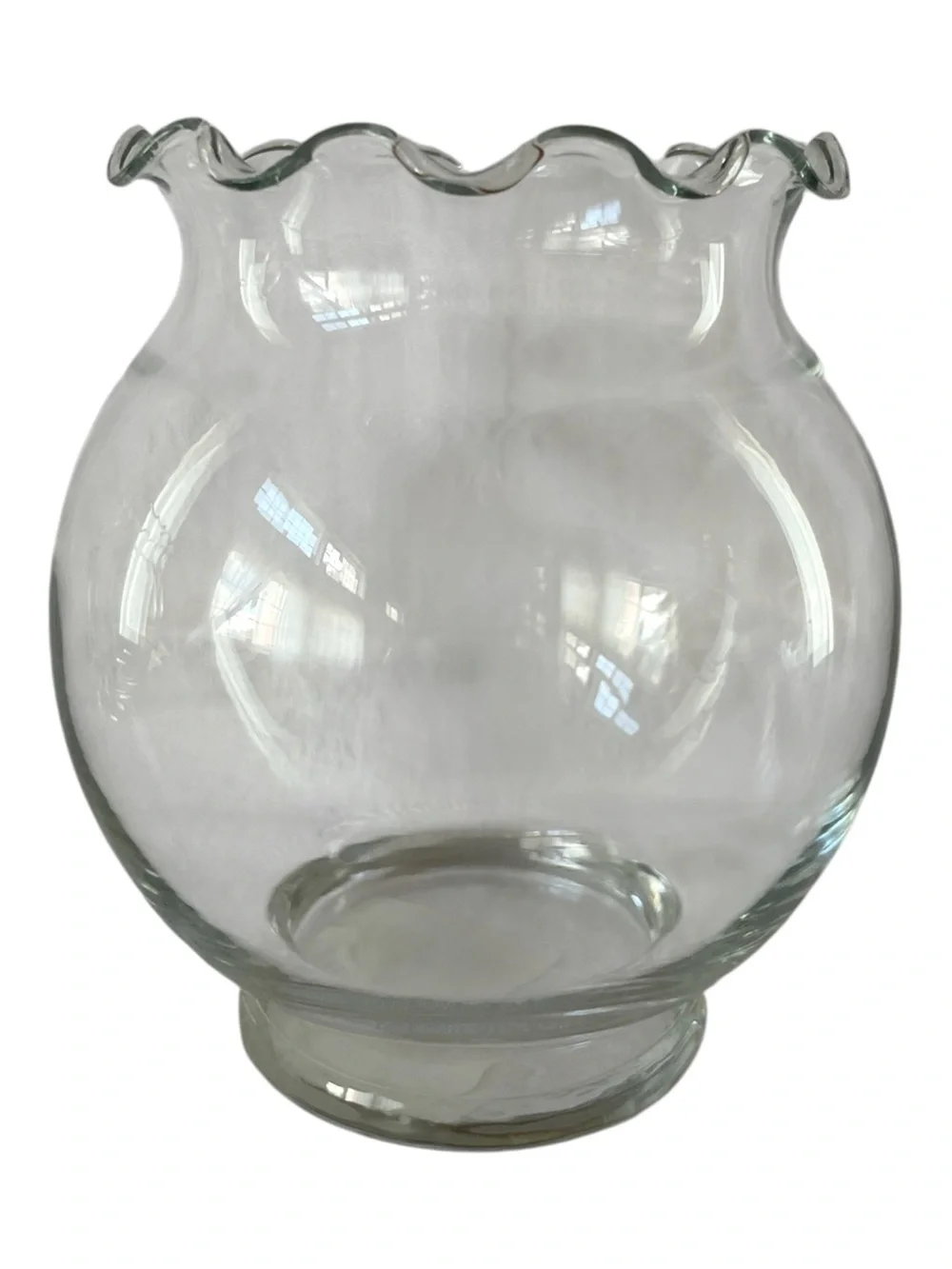 Vintage Anchor Hocking Glass Footed Ivy Ball Bowl Ruffled Edge